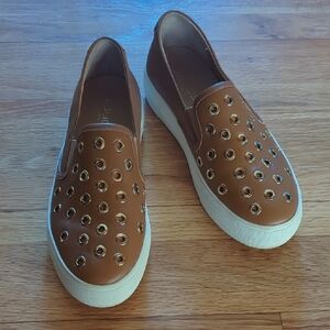 J Slides Slip-On Sneakers with Gold Eyelets